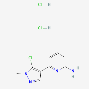 molecular formula C9H11Cl3N4 B2817468 6-(5-氯-1-甲基吡唑-4-基)吡啶-2-胺;二盐酸盐 CAS No. 2418643-25-9