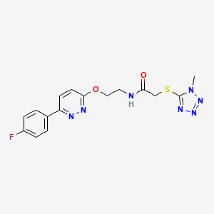 molecular formula C16H16FN7O2S B2817494 N-(2-((6-(4-氟苯基)吡啶-3-基)氧基)乙基)-2-((1-甲基-1H-噻唑-5-基)硫基)乙酰胺 CAS No. 1207049-06-6