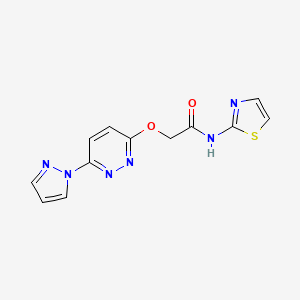molecular formula C12H10N6O2S B2817536 2-((6-(1H-pyrazol-1-yl)pyridazin-3-yl)oxy)-N-(thiazol-2-yl)acetamide CAS No. 1428351-54-5