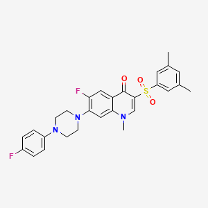 molecular formula C28H27F2N3O3S B2817573 3-[(3,5-dimethylphenyl)sulfonyl]-6-fluoro-7-[4-(4-fluorophenyl)piperazin-1-yl]-1-methylquinolin-4(1H)-one CAS No. 893789-80-5