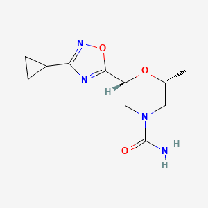 molecular formula C11H16N4O3 B2817580 (2R,6R)-2-(3-Cyclopropyl-1,2,4-oxadiazol-5-yl)-6-methylmorpholine-4-carboxamide CAS No. 2408937-76-6