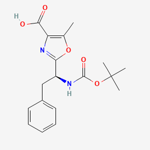 molecular formula C18H22N2O5 B2817586 2-{(1S)-1-[(tert-butoxycarbonyl)amino]-2-phenylethyl}-5-methyl-1,3-oxazole-4-carboxylic acid CAS No. 1418113-96-8