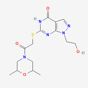molecular formula C15H21N5O4S B2817587 6-((2-(2,6-dimethylmorpholino)-2-oxoethyl)thio)-1-(2-hydroxyethyl)-1H-pyrazolo[3,4-d]pyrimidin-4(5H)-one CAS No. 946379-75-5