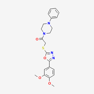 molecular formula C22H24N4O4S B2817590 2-((5-(3,4-Dimethoxyphenyl)-1,3,4-oxadiazol-2-yl)thio)-1-(4-phenylpiperazin-1-yl)ethanone CAS No. 850937-27-8