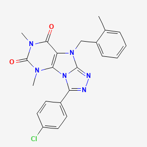 molecular formula C22H19ClN6O2 B2817615 3-(4-chlorophenyl)-5,7-dimethyl-9-(2-methylbenzyl)-5H-[1,2,4]triazolo[4,3-e]purine-6,8(7H,9H)-dione CAS No. 921556-29-8