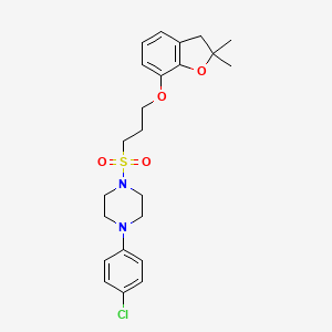 molecular formula C23H29ClN2O4S B2817624 1-(4-Chlorophenyl)-4-((3-((2,2-dimethyl-2,3-dihydrobenzofuran-7-yl)oxy)propyl)sulfonyl)piperazine CAS No. 952983-05-0