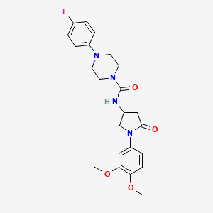 molecular formula C23H27FN4O4 B2817646 N-[1-(3,4-二甲氧基苯基)-5-氧代吡咯烷-3-基]-4-(4-氟苯基)哌嗪-1-甲酰胺 CAS No. 877641-29-7
