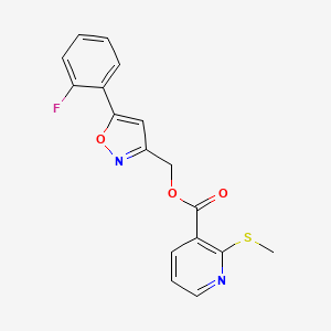molecular formula C17H13FN2O3S B2817690 (5-(2-Fluorophenyl)isoxazol-3-yl)methyl 2-(methylthio)nicotinate CAS No. 1203214-10-1