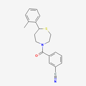 molecular formula C20H20N2OS B2817693 3-(7-(o-Tolyl)-1,4-thiazepane-4-carbonyl)benzonitrile CAS No. 1705509-50-7
