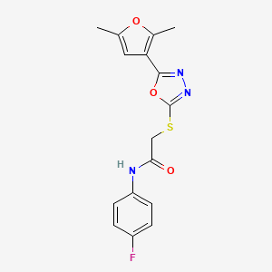 2-((5-(2,5-dimethylfuran-3-yl)-1,3,4-oxadiazol-2-yl)thio)-N-(4-fluorophenyl)acetamide