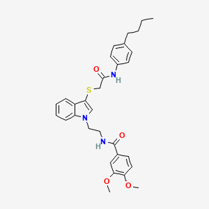 molecular formula C31H35N3O4S B2817726 N-(2-(3-((2-((4-丁基苯基)氨基)-2-氧代乙基)硫代)-1H-吲哚-1-基)乙基)-3,4-二甲氧基苯甲酰胺 CAS No. 851715-40-7