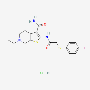 molecular formula C19H23ClFN3O2S2 B2817747 2-(2-((4-Fluorophenyl)thio)acetamido)-6-isopropyl-4,5,6,7-tetrahydrothieno[2,3-c]pyridine-3-carboxamide hydrochloride CAS No. 1329862-01-2
