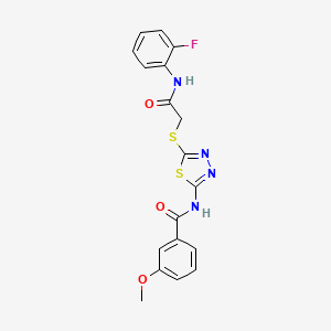 molecular formula C18H15FN4O3S2 B2817759 N-[5-[2-(2-fluoroanilino)-2-oxoethyl]sulfanyl-1,3,4-thiadiazol-2-yl]-3-methoxybenzamide CAS No. 392298-53-2