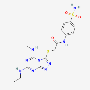 molecular formula C16H21N9O3S2 B2817770 2-{[5,7-bis(ethylamino)[1,2,4]triazolo[4,3-a][1,3,5]triazin-3-yl]sulfanyl}-N-(4-sulfamoylphenyl)acetamide CAS No. 886902-29-0