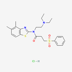 molecular formula C24H32ClN3O3S2 B2817794 N-(2-(diethylamino)ethyl)-N-(4,5-dimethylbenzo[d]thiazol-2-yl)-3-(phenylsulfonyl)propanamide hydrochloride CAS No. 1215691-65-8
