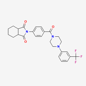 molecular formula C26H26F3N3O3 B2817819 2-(4-(4-(3-(trifluoromethyl)phenyl)piperazine-1-carbonyl)phenyl)hexahydro-1H-isoindole-1,3(2H)-dione CAS No. 728036-67-7
