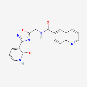 molecular formula C18H13N5O3 B2817820 N-((3-(2-oxo-1,2-dihydropyridin-3-yl)-1,2,4-oxadiazol-5-yl)methyl)quinoline-6-carboxamide CAS No. 2034337-52-3