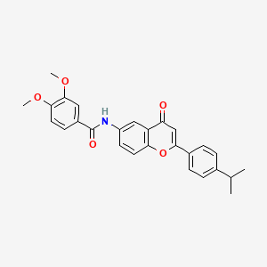 molecular formula C27H25NO5 B2817823 3,4-dimethoxy-N-{4-oxo-2-[4-(propan-2-yl)phenyl]-4H-chromen-6-yl}benzamide CAS No. 923165-45-1