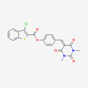 molecular formula C22H15ClN2O5S B2817827 4-((1,3-dimethyl-2,4,6-trioxotetrahydropyrimidin-5(2H)-ylidene)methyl)phenyl 3-chlorobenzo[b]thiophene-2-carboxylate CAS No. 329702-99-0