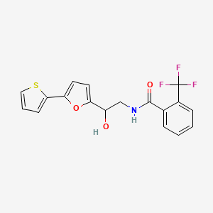 molecular formula C18H14F3NO3S B2817830 N-[2-Hydroxy-2-(5-thiophen-2-ylfuran-2-yl)ethyl]-2-(trifluoromethyl)benzamide CAS No. 2319723-89-0