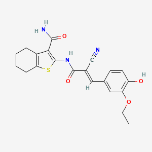molecular formula C21H21N3O4S B2817832 (E)-2-(2-cyano-3-(3-ethoxy-4-hydroxyphenyl)acrylamido)-4,5,6,7-tetrahydrobenzo[b]thiophene-3-carboxamide CAS No. 868154-76-1