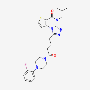 molecular formula C25H29FN6O2S B2817833 1-(4-(4-(2-fluorophenyl)piperazin-1-yl)-4-oxobutyl)-4-isobutylthieno[2,3-e][1,2,4]triazolo[4,3-a]pyrimidin-5(4H)-one CAS No. 892773-34-1