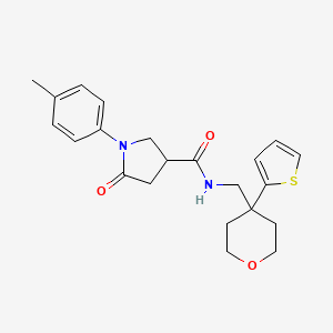 molecular formula C22H26N2O3S B2817838 5-oxo-N-((4-(thiophen-2-yl)tetrahydro-2H-pyran-4-yl)methyl)-1-(p-tolyl)pyrrolidine-3-carboxamide CAS No. 1210168-21-0