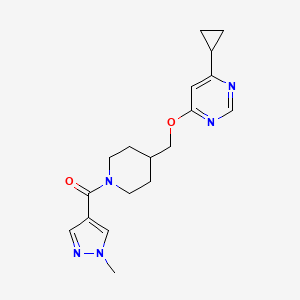 molecular formula C18H23N5O2 B2817842 (4-(((6-cyclopropylpyrimidin-4-yl)oxy)methyl)piperidin-1-yl)(1-methyl-1H-pyrazol-4-yl)methanone CAS No. 2309705-77-7