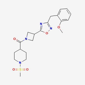 molecular formula C20H26N4O5S B2817851 (3-(3-(2-Methoxybenzyl)-1,2,4-oxadiazol-5-yl)azetidin-1-yl)(1-(methylsulfonyl)piperidin-4-yl)methanone CAS No. 1396802-94-0