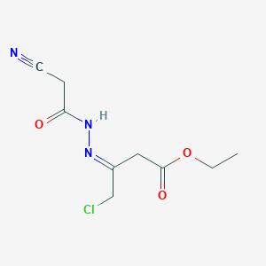 molecular formula C9H12ClN3O3 B2817853 ethyl (3E)-4-chloro-3-[(2-cyanoacetyl)hydrazinylidene]butanoate CAS No. 477870-21-6