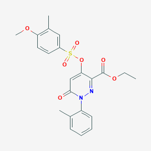 molecular formula C22H22N2O7S B2817857 Ethyl 4-(((4-methoxy-3-methylphenyl)sulfonyl)oxy)-6-oxo-1-(o-tolyl)-1,6-dihydropyridazine-3-carboxylate CAS No. 900008-32-4