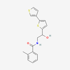 molecular formula C18H17NO2S2 B2817863 N-(2-([2,3'-bithiophen]-5-yl)-2-hydroxyethyl)-2-methylbenzamide CAS No. 2034435-09-9