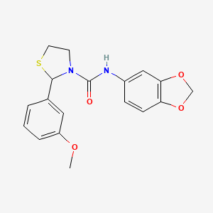 molecular formula C18H18N2O4S B2817869 N-(benzo[d][1,3]dioxol-5-yl)-2-(3-methoxyphenyl)thiazolidine-3-carboxamide CAS No. 2034614-63-4