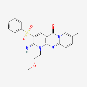 molecular formula C21H20N4O4S B2817926 2-imino-1-(2-methoxyethyl)-8-methyl-3-(phenylsulfonyl)-1H-dipyrido[1,2-a:2',3'-d]pyrimidin-5(2H)-one CAS No. 606956-66-5