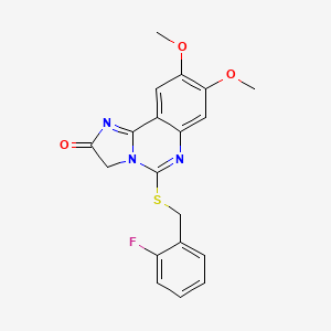 molecular formula C19H16FN3O3S B2817937 5-[(2-fluorobenzyl)sulfanyl]-8,9-dimethoxyimidazo[1,2-c]quinazolin-2(3H)-one CAS No. 439109-27-0