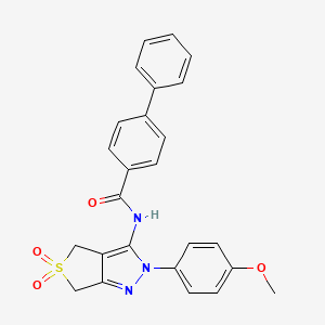 molecular formula C25H21N3O4S B2817975 N-[2-(4-methoxyphenyl)-5,5-dioxo-4,6-dihydrothieno[3,4-c]pyrazol-3-yl]-4-phenylbenzamide CAS No. 681266-99-9