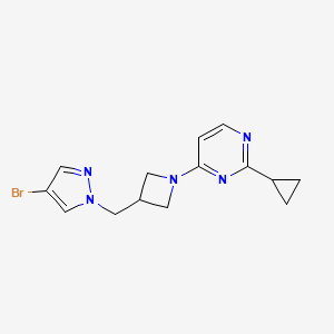 molecular formula C14H16BrN5 B2817977 4-[3-[(4-Bromopyrazol-1-yl)methyl]azetidin-1-yl]-2-cyclopropylpyrimidine CAS No. 2415518-19-1
