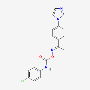 molecular formula C18H15ClN4O2 B2817982 1-[4-({[(4-chloroanilino)carbonyl]oxy}ethanimidoyl)phenyl]-1H-imidazole CAS No. 477850-33-2