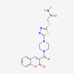 molecular formula C19H19N5O4S2 B2817984 N-methyl-2-((5-(4-(2-oxo-2H-chromene-3-carbonyl)piperazin-1-yl)-1,3,4-thiadiazol-2-yl)thio)acetamide CAS No. 1105225-92-0