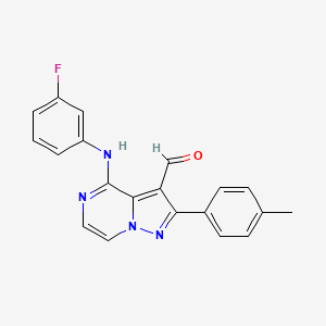 molecular formula C20H15FN4O B2817990 4-[(3-Fluorophenyl)amino]-2-(4-methylphenyl)pyrazolo[1,5-a]pyrazine-3-carbaldehyde CAS No. 1019163-56-4