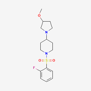 molecular formula C16H23FN2O3S B2818000 1-((2-Fluorophenyl)sulfonyl)-4-(3-methoxypyrrolidin-1-yl)piperidine CAS No. 2320382-45-2