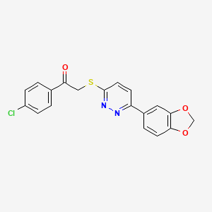 molecular formula C19H13ClN2O3S B2818003 2-[6-(1,3-Benzodioxol-5-yl)pyridazin-3-yl]sulfanyl-1-(4-chlorophenyl)ethanone CAS No. 896049-37-9