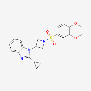 molecular formula C21H21N3O4S B2818009 2-Cyclopropyl-1-[1-(2,3-dihydro-1,4-benzodioxin-6-ylsulfonyl)azetidin-3-yl]benzimidazole CAS No. 2379995-26-1
