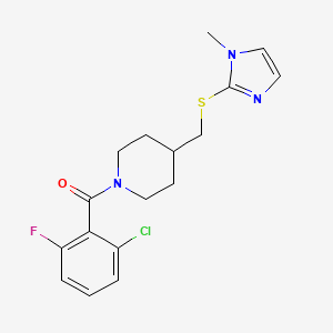 molecular formula C17H19ClFN3OS B2818014 (2-chloro-6-fluorophenyl)(4-(((1-methyl-1H-imidazol-2-yl)thio)methyl)piperidin-1-yl)methanone CAS No. 1428378-28-2