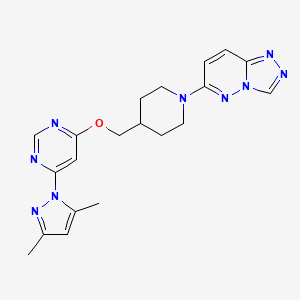 molecular formula C20H23N9O B2818074 6-[4-[[6-(3,5-Dimethylpyrazol-1-yl)pyrimidin-4-yl]oxymethyl]piperidin-1-yl]-[1,2,4]triazolo[4,3-b]pyridazine CAS No. 2379952-35-7