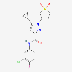 molecular formula C17H17ClFN3O3S B2818082 N-(3-chloro-4-fluorophenyl)-5-cyclopropyl-1-(1,1-dioxidotetrahydrothiophen-3-yl)-1H-pyrazole-3-carboxamide CAS No. 942727-48-2