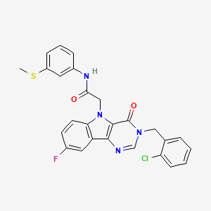 molecular formula C26H20ClFN4O2S B2818091 2-[3-(2-chlorobenzyl)-8-fluoro-4-oxo-3,4-dihydro-5H-pyrimido[5,4-b]indol-5-yl]-N-[3-(methylsulfanyl)phenyl]acetamide CAS No. 1185032-55-6
