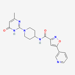 molecular formula C19H20N6O3 B2818097 N-(1-(4-methyl-6-oxo-1,6-dihydropyrimidin-2-yl)piperidin-4-yl)-5-(pyridin-3-yl)isoxazole-3-carboxamide CAS No. 1903048-18-9