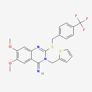 molecular formula C23H20F3N3O2S2 B2818099 6,7-二甲氧基-3-(2-噻吩甲基)-2-{[4-(三氟甲基)苯基]硫代}-4(3H)-喹唑啉胺 CAS No. 691858-13-6