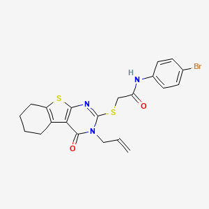 molecular formula C21H20BrN3O2S2 B2818105 N-(4-bromophenyl)-2-[(4-oxo-3-prop-2-enyl-5,6,7,8-tetrahydro-[1]benzothiolo[2,3-d]pyrimidin-2-yl)sulfanyl]acetamide CAS No. 401828-12-4